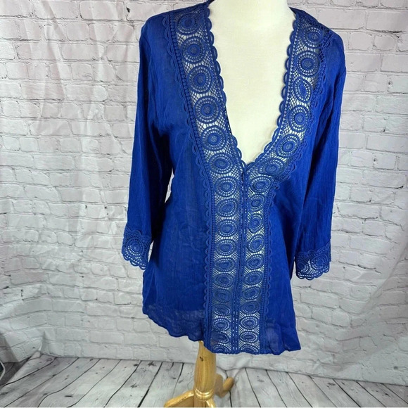 Navy la blanca island fare swim coverup crochet v-neck size small - Picture 1 of 8
